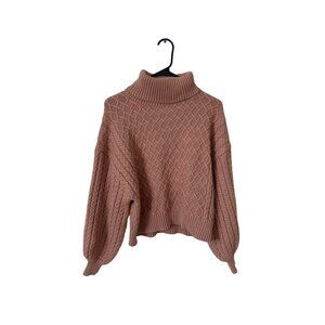 T Tahari Women's Cable Knit Size M‎ Sweater Turtleneck Fishermen Balloon Sleeve